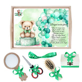 Set tava pentru taiere mot la baieti, model cu Ursulet cu baloane, Verde, 6 piese, 35x20 cm, Recostore®, REC1967/270