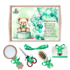 Set tava pentru taiere mot la baieti, model cu Ursulet cu baloane, Verde, 6 piese, 35x20 cm, Recostore®, REC1967/270