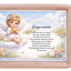 Tava mot fete, aniversare 1 an, model cu Ingeras, catifea crem, 10 piese, 34x25 cm, REC5011/43