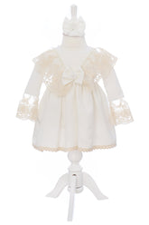 Rochie alba, pentru botez, 2 piese, rochie si bentita, RE3062