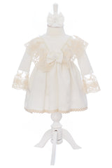 Rochie alba, pentru botez, 2 piese, rochie si bentita, RE3062