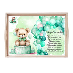 Set tava pentru taiere mot la baieti, model cu Ursulet cu baloane, Verde olive, 6 piese, 35x20 cm, Recostore®, REC1967/271