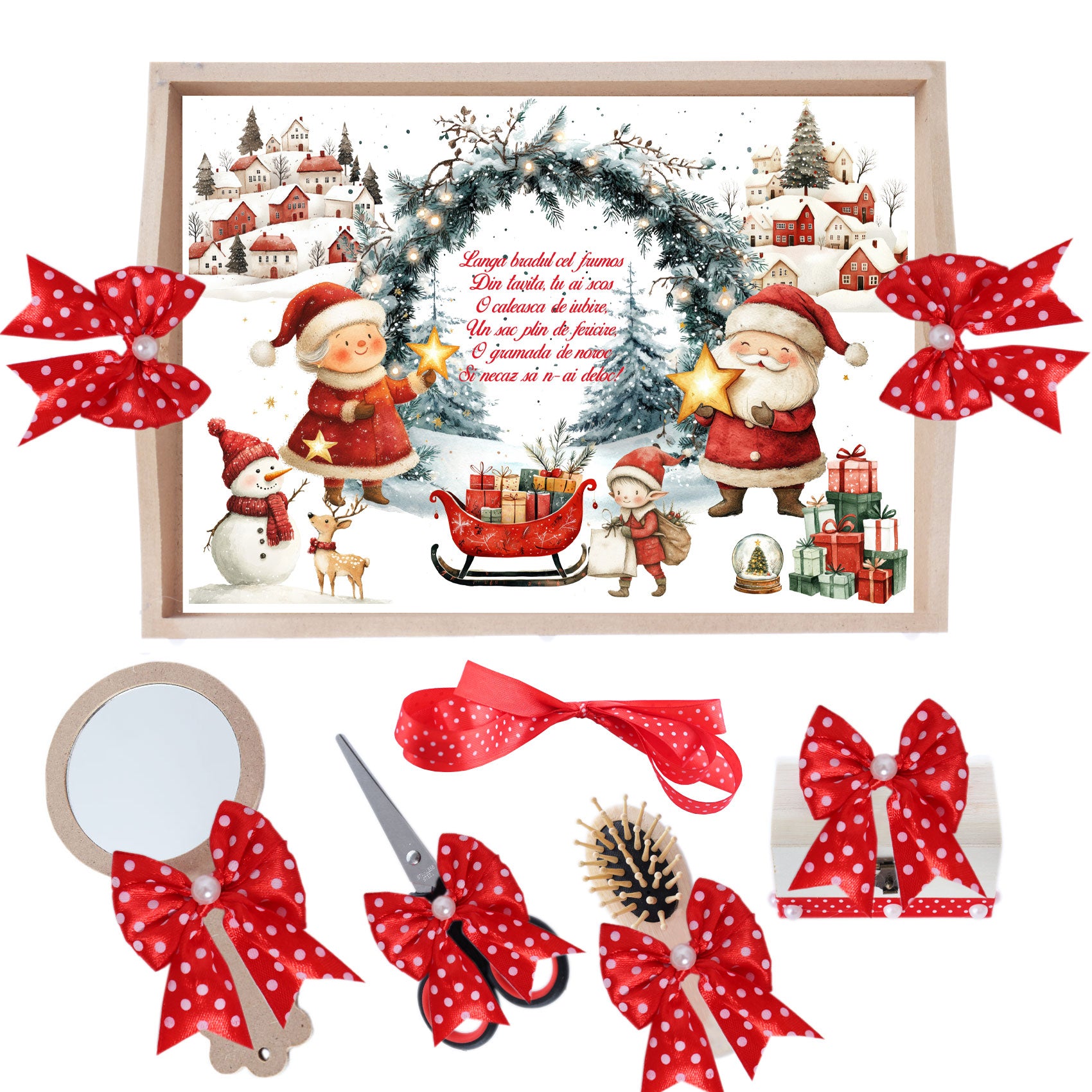 Set tava pentru taiere mot/turta, model cu Mos Craciun, rosu, 6 piese, 35x20 cm, Recostore®, REC1967/273