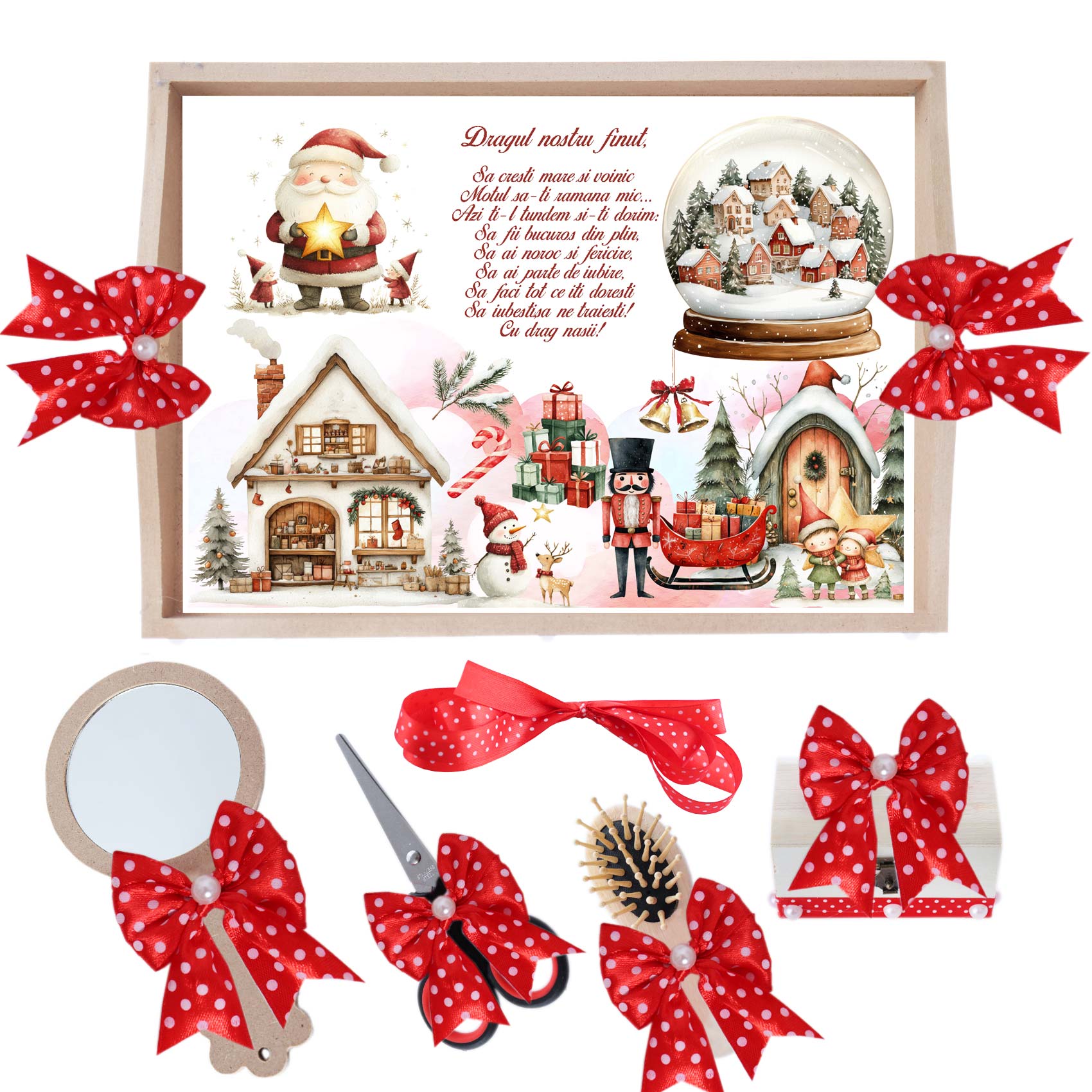 Set tava pentru taiere mot/turta, model cu Mos Craciun, rosu, 6 piese, 35x20 cm, Recostore®, REC1967/274