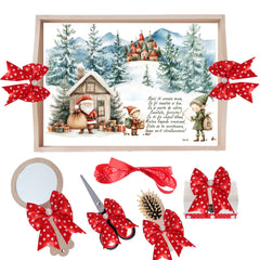 Set tava pentru taiere mot/turta, model cu Mos Craciun si spiridusii, rosu, 6 piese, 35x20 cm, Recostore®, REC1967/275