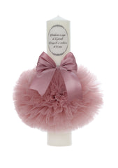 Lumanare botez, model "Radacini si aripi de la parinti, Dragoste si sustinere de la nasi", 35x7 cm, Roz pudrat, REC5001/8