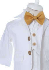 Costum botez baieti, alb-crem compus din 5 piese, REC2606