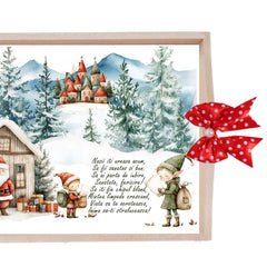 Set tava pentru taiere mot/turta, model cu Mos Craciun si spiridusii, rosu, 6 piese, 35x20 cm, Recostore®, REC1967/275