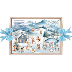 Set tava pentru taiere mot, model Animalutele Iarna, bleu, 6 piese, 35x20 cm, Recostore®, REC1967/278