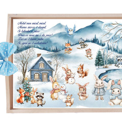 Set tava pentru taiere mot, model Animalutele Iarna, bleu, 6 piese, 35x20 cm, Recostore®, REC1967/278