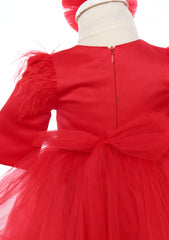 Rochita de culoare rosie cu centura din pietre in talie pentru botez de fete, 2 piese, Recostore®, REC2532