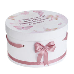 Trusou pentru botez de fete, Model cu fluturi, roz pudrat, 8 piese, Recostore®, REC2623