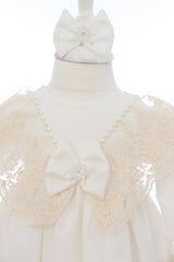 Rochie alba, pentru botez, 2 piese, rochie si bentita, RE3062