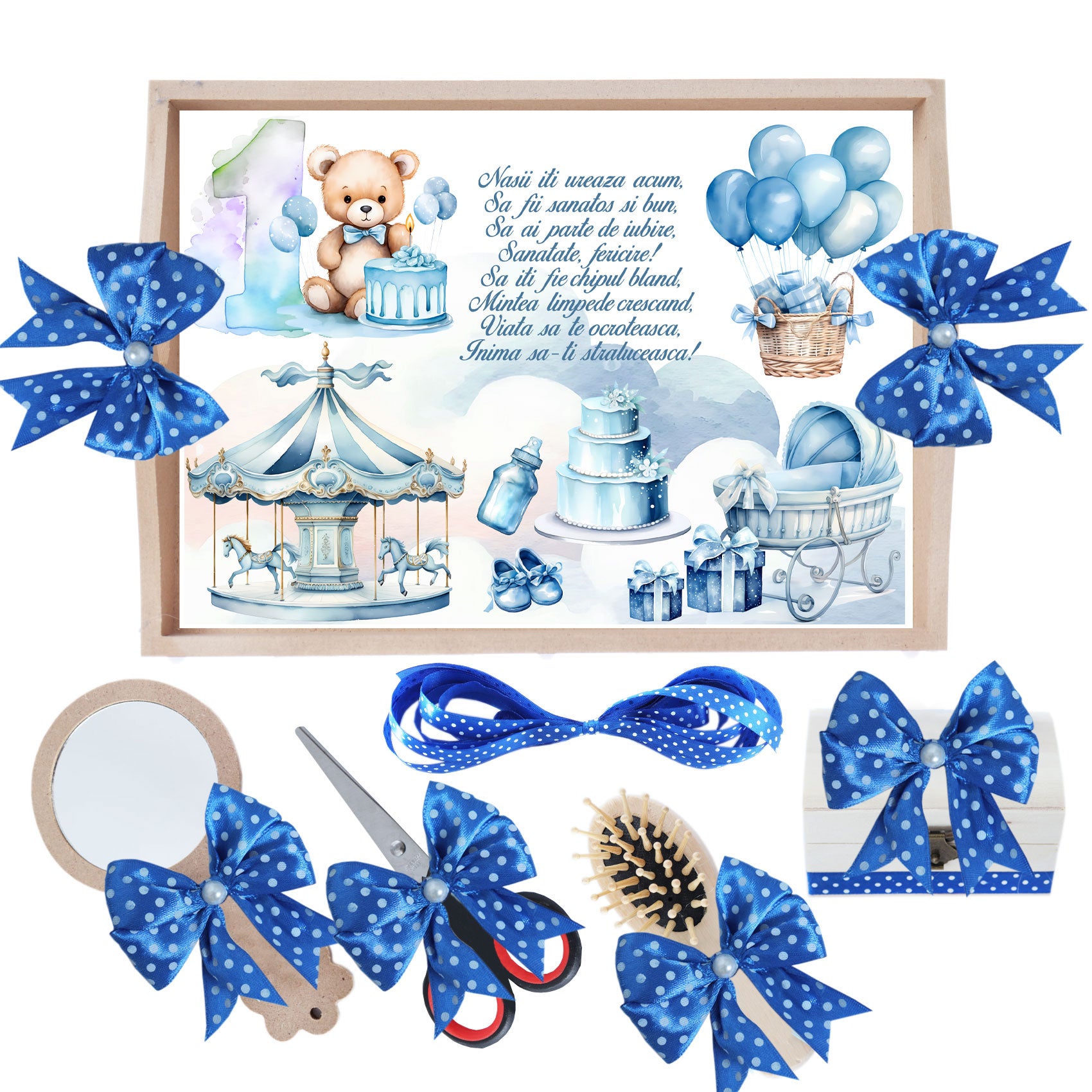 Set tava pentru taiere mot, model Ursulet, albastru electric, 6 piese, 35x20 cm, Recostore®, REC1967/280