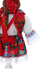 Costumas traditional romanesc pentru botez fetita, alb-rosu, 5 piese, Recostore®, REC3506