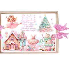 Set tava pentru taiere mot/turta, model cu Zana, roz, 6 piese, 35x20 cm, Recostore®, REC1967/281