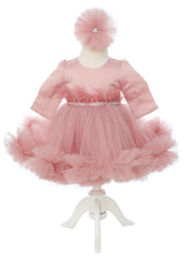 Rochita de culoare roz pudrat cu aplicatii in talie pentru botez de fete, 2 piese, Recostore®, REC2533