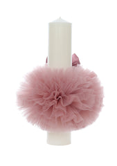 Lumanare botez, model "Radacini si aripi de la parinti, Dragoste si sustinere de la nasi", 35x7 cm, Roz pudrat, REC5001/8