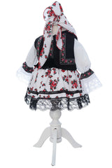 Costumas traditional romanesc pentru botez fetita, alb-negru, 4 piese, Recostore®, REC3507