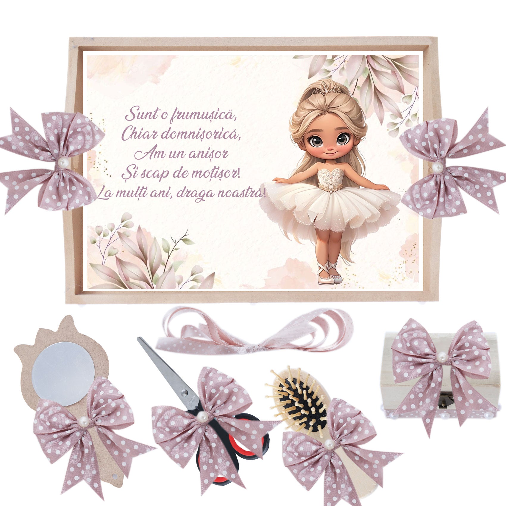 Set tava pentru taiere mot/turta, model cu Balerina, roz pudrat, 6 piese, 35x20 cm, Recostore®, REC1967/283