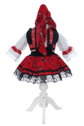 Costumas traditional romanesc pentru botez fetita, alb-rosu, 4 piese, Recostore®, REC3508