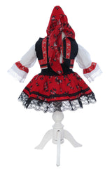 Costumas traditional romanesc pentru botez fetita, alb-rosu, 4 piese, Recostore®, REC3508