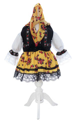 Costumas traditional romanesc pentru botez fetita, negru-galben, 4 piese, Recostore®, REC3509