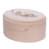 Cutie ovala transport trusou din catifea buretata, crem, REC3333