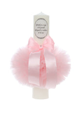 Lumanare botez, model "Radacini si aripi de la parinti, Dragoste si sustinere de la nasi", 35x7 cm, Roz, REC5001/9