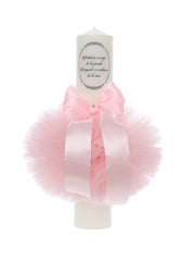 Lumanare botez, model "Radacini si aripi de la parinti, Dragoste si sustinere de la nasi", 35x7 cm, Roz, REC5001/9