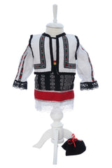 Costumas traditional romanesc pentru botez fetita, alb-negru, 5 piese, Recostore®, REC3510