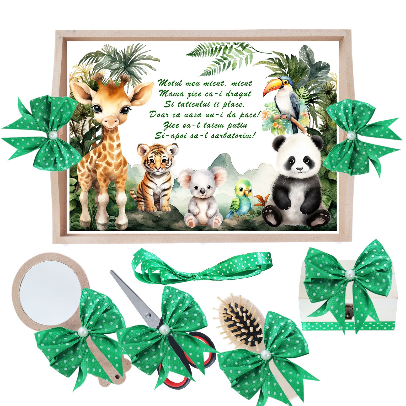 Set tava pentru taiere mot, model Tip Safari, verde, 6 piese, 35x20 cm, Recostore®, REC1967/288