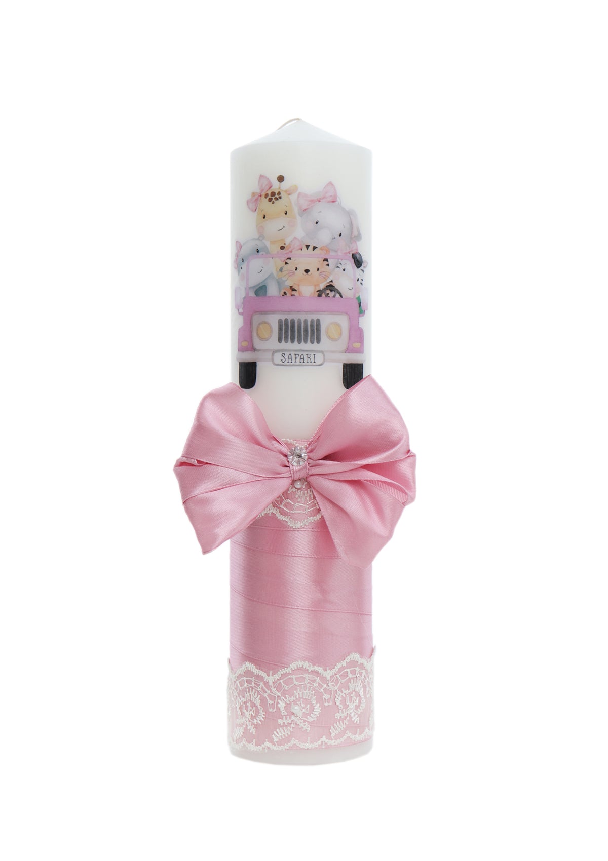 Lumanare botez, model Safari, 30x7 cm, roz pudrat, Recostore®, REC5002/13