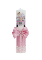 Lumanare botez, model Safari, 30x7 cm, roz pudrat, Recostore®, REC5002/13