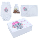 Set prima baita dupa botez cu nasii, body, prosop si saculet cu mirodenii, Elefantel, REC2557
