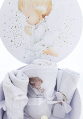 Cutie trusou pentru botez, Model Ingeras, culoare Alb, 8 piese, Recostore®, REC2519