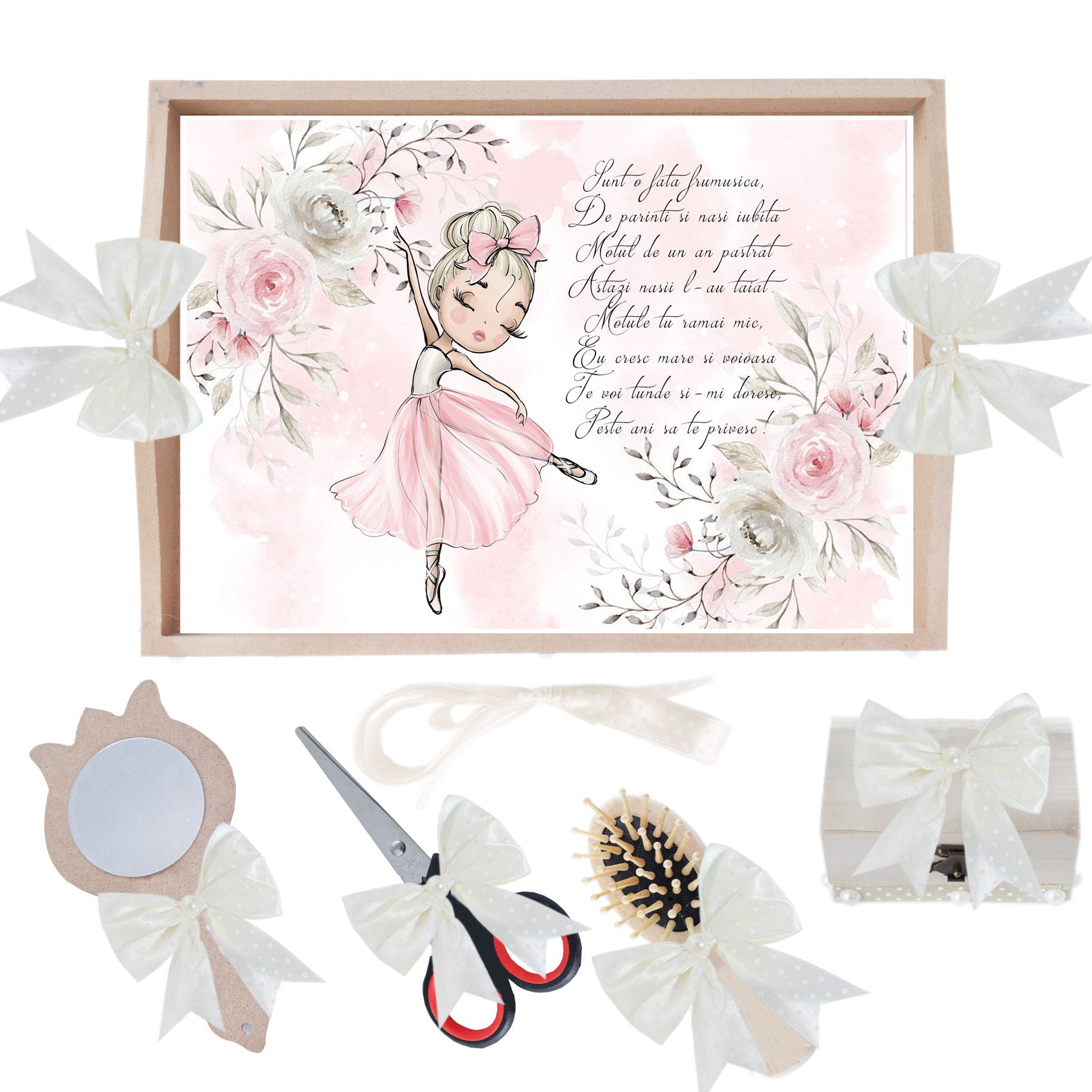 Set tava pentru taiere mot/turta, model cu Balerina, Ivoire, 6 piese, 35x20 cm, Recostore®, REC1967/291