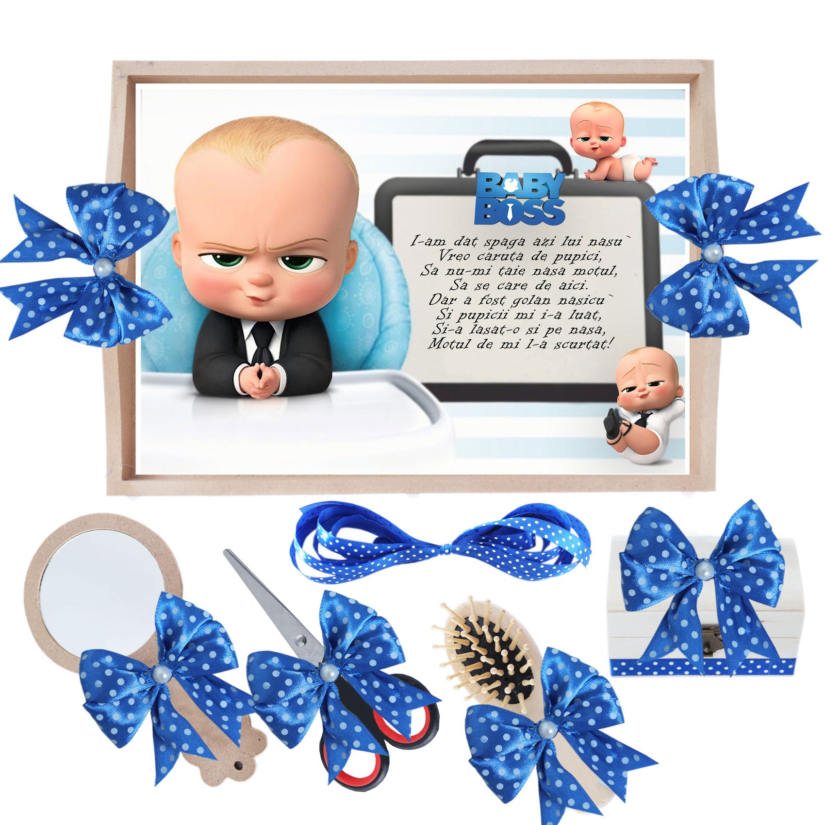 Set tava pentru taiere mot, model Tip Bebe Boss, albastru electric, 6 piese, 35x20 cm, Recostore®, REC1967/292