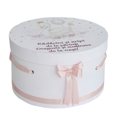 Trusou pentru botez de fete, Model cu Lebada, roz pudrat, 8 piese, Recostore®, REC2624