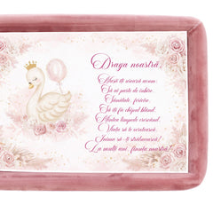 Tava mot fete, aniversare 1 an, model cu Lebada, catifea roz pudrat, 10 piese, 34x25 cm, REC5011/45