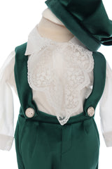 Costum cu aripi pentru botez baieti, verde compus din 4 piese, camasa, pantaloni, bascuta si pantofiori, Recostore®, REC2747