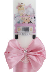 Lumanare botez, model Safari, 30x7 cm, roz pudrat, Recostore®, REC5002/13