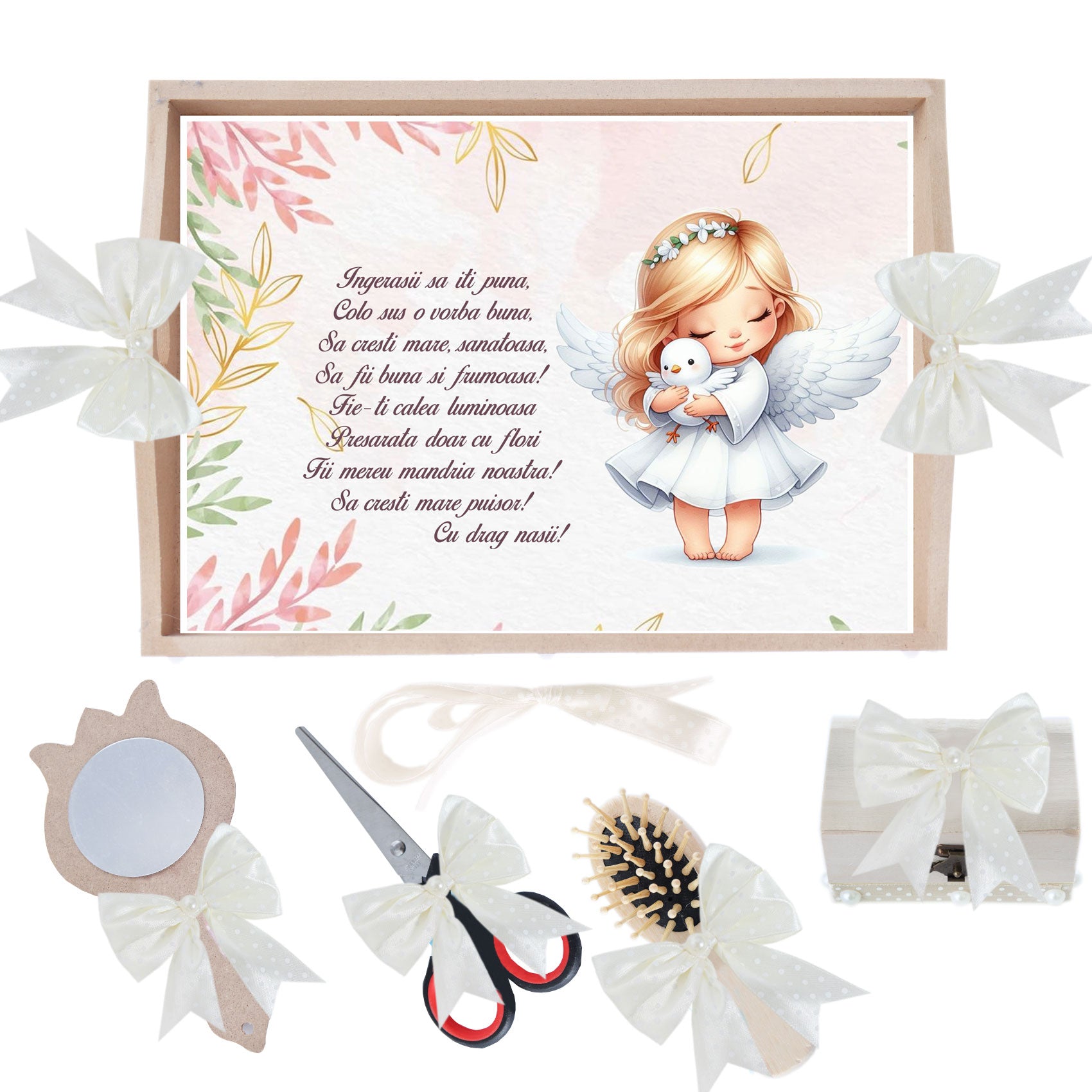 Set tava pentru taiere mot/turta, model cu Ingeras ivoire, 6 piese, 35x20 cm, Recostore®, REC1967/297