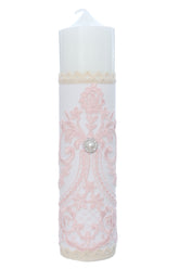 Lumanare eleganta pentru botez, dantela roz, 30x7 cm, Recostore®, REC5002/51