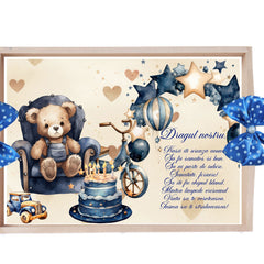 Set tava pentru taiere mot la baieti, model Ursulet, albastru electric, 6 piese, 35x20 cm, Recostore®, REC1967/298