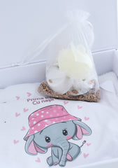 Set prima baita dupa botez cu nasii, body, prosop si saculet cu mirodenii, Elefantel, REC2557