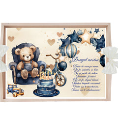 Set tava pentru taiere mot la baieti, model Ursulet, ivoire, 6 piese, 35x20 cm, Recostore®, REC1967/299