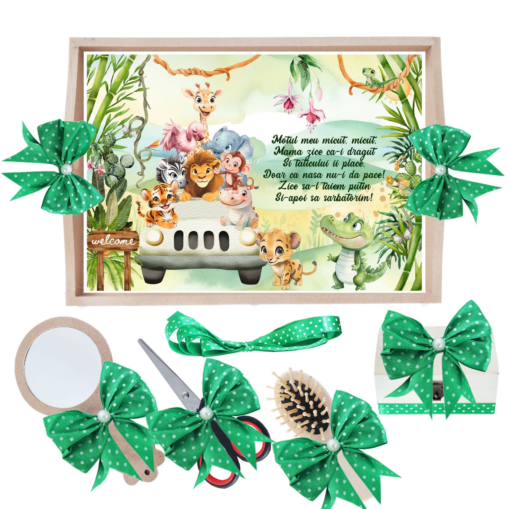 Set tava pentru taiere mot, model Tip Safari, verde, 6 piese, 35x20 cm, Recostore®, REC1967/300