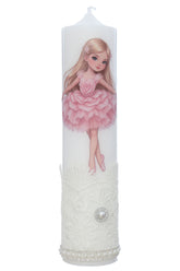Lumanare cu balerina pentru botez, ivoire, 30x7 cm, Recostore®, REC5002/53