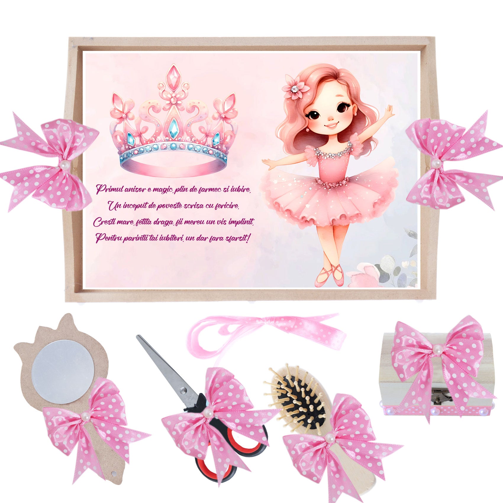 Set tava pentru taiere mot, model Tip balerina, roz, 6 piese, 35x20 cm, Recostore®, REC1967/301